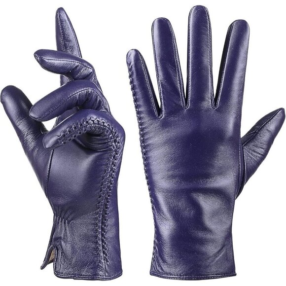 Accessories - Women's Genuine Sheepskin Leather Gloves Winter Warm  Driving Gloves Purple